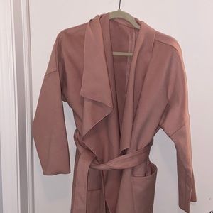 Shein Brand Waterfall Drape Front Tie Coat with Pockets
